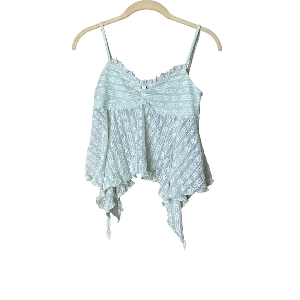 90’s Fairycore Lace Cami Mint Green Asymmetrical Flowy Coquette Top Medium